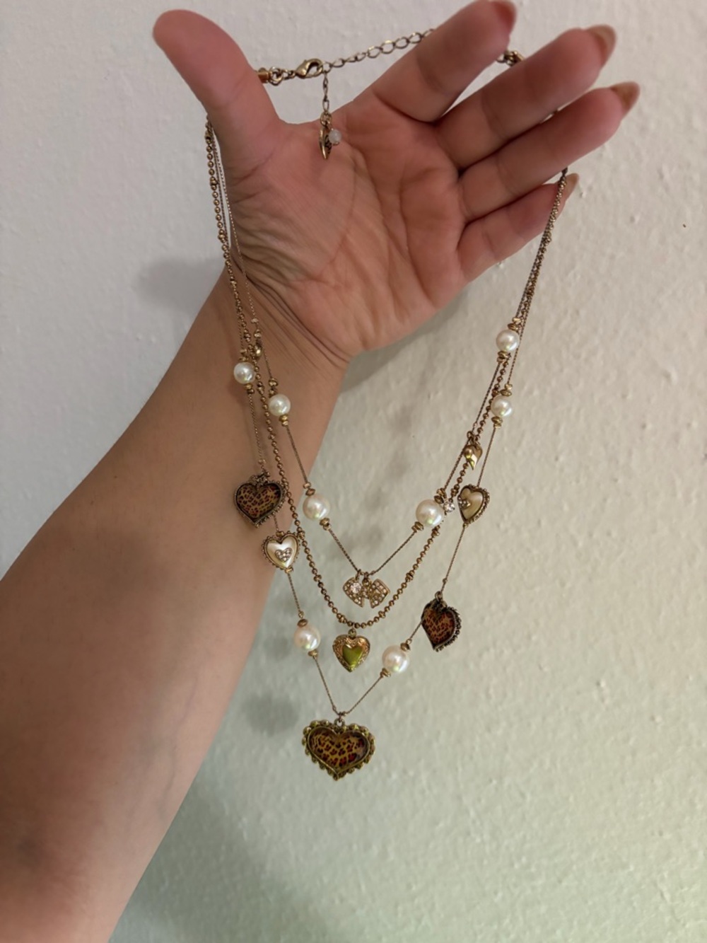 Betsey Johnson Gold-Tone Layered Heart & Pearl Necklace
